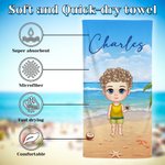 Personalized Cartoon Kid Character Oversized Quick Dry Beach Towel with Name Summer Essentials Pool Party Birthday Gift for Boys Girls