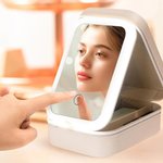 Personalisierte Herz Aquarell Geburt Blume Leder Reisen Schmuckkasten mit einstellbarer LED Make-up Spiegel Geburtstag Muttertag Hochzeit Geschenk für Frauen