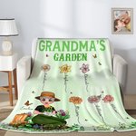 Personalized Multicolor Mom's Garden Cartoon Character Soft Throw Blanket with 1-12 Kid's Names Mother's Day Appreciation Gift for Grandma Mom