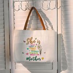 Personalisierte Sie ist stark Geburt Blume Schmetterlinge wiederverwendbare Canvas Tasche mit Spitznamen und Ledergriff Geburtstag Muttertag Geschenk für Frauen