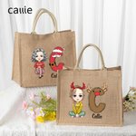 Personalized Christmas Cartoon Character Reusable Name Elk Snowman Jute Bag with Initial Christmas Birthday Gift for Family Friend