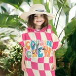 Gepersonaliseerde Cousin Crew Checkerboard Spiral Ray Zachte Quick Dry Kid Hooded Strandlaken met Naam Zomer Essentieel Verjaardagscadeau voor kinderen