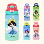 Personalisierte Cartoon Prinzessin Schloss 12 oz Kinder isolierte Wasserflasche mit Griff und Silikonstroh Geburtstag Geschenk für Mädchen