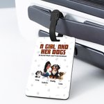 Personalisierte Ein Mädchen und ihre Hunde haben ungebrochene Bindung 3D Cartoon Stil Gepäckanhänger mit 1-5 Hundenamen Reisezubehör Geburtstagsgeschenk für Hundebesitzer