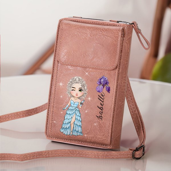 Personalized Prom Queen Birth Flower Crossbody Phone Bag with Name Graduation Party Birthday Mother's Day Gift for Women