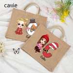 Personalized Christmas Cartoon Character Reusable Name Elk Snowman Jute Bag with Initial Christmas Birthday Gift for Family Friend