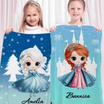 Castillo de princesas de dibujos animados personalizado Manta suave con nombre Decoración del hogar Regalo de cumpleaños para niñas