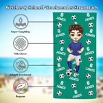 Personalisiertes Cartoon-Fußballspieler Strandtuch mit Namen Nummern Schnell Trocknend Übergroß Urlaub Geburtstag Team Geschenk für Fußball-Liebhaber