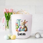 Personalized Cute Rabbit Easter Egg Initial Design Reusable Canvas Basket with Name Party Favor Easter Hunting Birthday Gift for Kids Family