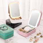 Personalisierte Herz Aquarell Geburt Blume Leder Reisen Schmuckkasten mit einstellbarer LED Make-up Spiegel Geburtstag Muttertag Hochzeit Geschenk für Frauen