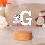 Personalized Cartoon Animal Ballet Name Initial LED Night Light with Wooden Base Nursery Decor Birthday Easter Gift for Kids