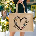 Personalisierte Liebe Herz 1-6 Geburtsblumen wiederverwendbare Jute Tragetasche mit Spitznamen Tote Bag Geburtstag Muttertag Geschenk für Damen