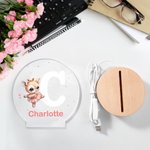 Personalized Cartoon Animal Ballet Name Initial LED Night Light with Wooden Base Nursery Decor Birthday Easter Gift for Kids