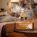 Personalised Cartoon Couple Character LED Night Light with Names and Wooden Base Home Decor Anniversary Valentine's Day Gift for Couple