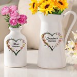 Vaso di fiori in ceramica personalizzato con titolo e da 1 a 6 nomi per il compleanno e la festa della mamma, per la nonna e per la famiglia.