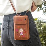 Gepersonaliseerde PU Leren Telefoon Schoudertas met Kusmond Cartoon Mode Meisje en Naam Crossbody Tas Portemonnee Verjaardag Cadeau voor Vrouwen