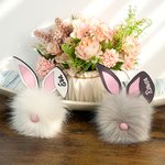 Personalized Cute Pom Pom Gnome Bunny with Wooden Ear and Name Easter Party Home Decor Birthday Gift for Kids Family