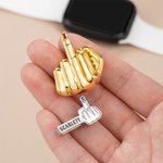 Personalized 3D Spoof Middle Finger Watch Band Charm with Name or Birthstone Decorative Accessories Birthday Gift for Men Women