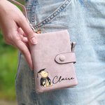 Personalized Classic Winnie the Pooh Leather Tri-folded Wristlet Wallet with Name and Card Holder Graduation Birthday Gift for Family Friends