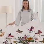 Personalised 1-10 Birth Flower Butterfly Garden Soft Throw Blanket with Nickname and Names Birthday Mother's Day Gift for Mom Grandma Family