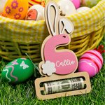 Personalized Cute Peter Rabbit Ears Wooden Money Holder with Initial and Name Easter Basket Stuffers Party Favor Gift for Kids