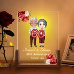 Personalised Cartoon Couple Character LED Night Light with Names and Wooden Base Home Decor Anniversary Valentine's Day Gift for Couple