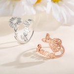 Personalized Minimalist Birth Flower Ring with Name Dainty Jewelry Mother's Day Birthday Gift for Women Girls