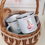 Personalisierter Frohe Ostern Peter Hase 355 ml Emaille Becher mit Namen Ei Blume Muster Ostern Party Geburtstag Geschenk für Kinder Familie