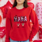 Personalized Pink Leopard Heart Title Highland Cow Kid Adult Matching Sweatshirt with 1-8 Names Birthday Mother's Day Gift for Mom Grandma