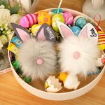 Personalized Cute Pom Pom Gnome Bunny with Wooden Ear and Name Easter Party Home Decor Birthday Gift for Kids Family
