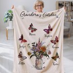 Personalised 1-10 Birth Flower Butterfly Garden Soft Throw Blanket with Nickname and Names Birthday Mother's Day Gift for Mom Grandma Family