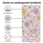 Gepersonaliseerde oversized Quick Dry Retro Kleurrijk Madeliefje Strandlaken met Naam Verjaardag Zomer Vakantie Feest Cadeau voor Haar