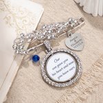 Personalised Bling Rhinestone Pearl Something Blue Engraved Bouquet Charm Pin Brooch with Photo Disc and Heart Charm Wedding Memorial Gift for Bride