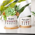 Personalized 1-10 Birth Flower Butterfly Names Succulent Ceramic Planter Pot with Drainage and Bamboo Base Birthday Mother's Day Gift for Mom Grandma