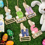 Personalized Cute Peter Rabbit Ears Wooden Money Holder with Initial and Name Easter Basket Stuffers Party Favor Gift for Kids
