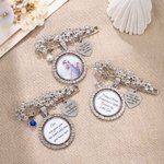 Personalised Bling Rhinestone Pearl Something Blue Engraved Bouquet Charm Pin Brooch with Photo Disc and Heart Charm Wedding Memorial Gift for Bride