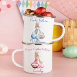 Personalisierter Frohe Ostern Peter Hase 355 ml Emaille Becher mit Namen Ei Blume Muster Ostern Party Geburtstag Geschenk für Kinder Familie