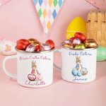 Personalisierter Frohe Ostern Peter Hase 355 ml Emaille Becher mit Namen Ei Blume Muster Ostern Party Geburtstag Geschenk für Kinder Familie