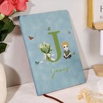 Personlig tecknad karaktär Födelseblomma A5 A6 PU läder anteckningsbok med namn och initialer Kontorsmaterial Födelsedagspresent till familj vänner