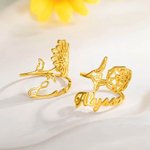 Personalized Minimalist Birth Flower Ring with Name Dainty Jewelry Mother's Day Birthday Gift for Women Girls