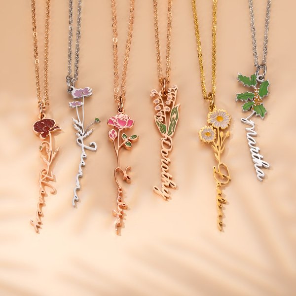 Collana personalizzata con nome del fiore di nascita per lei Regalo di matrimonio di compleanno Gioielli Catena di nomi per le donne