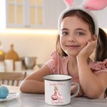 Personalisierter Frohe Ostern Peter Hase 355 ml Emaille Becher mit Namen Ei Blume Muster Ostern Party Geburtstag Geschenk für Kinder Familie