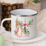 Tazza da 355ml personalizzata con nome in acciaio smaltato con bordo colorato regalo di compleanno di Pasqua e ritorno a scuola per bambini