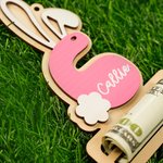 Personalized Cute Peter Rabbit Ears Wooden Money Holder with Initial and Name Easter Basket Stuffers Party Favor Gift for Kids