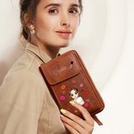 Gepersonaliseerde PU Leren Telefoon Schoudertas met Kusmond Cartoon Mode Meisje en Naam Crossbody Tas Portemonnee Verjaardag Cadeau voor Vrouwen