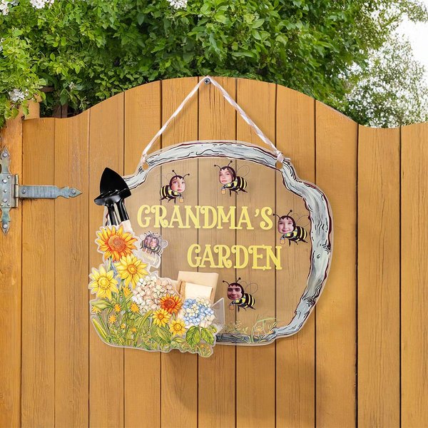 Personalisierte 1-8 Biene Avatar Omas Garten Acryl Zeichen mit Pflanze Tags und Namen Muttertag Gartenarbeit Geschenk für Oma