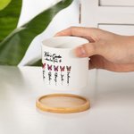 Personalized 1-10 Birth Flower Butterfly Names Succulent Ceramic Planter Pot with Drainage and Bamboo Base Birthday Mother's Day Gift for Mom Grandma