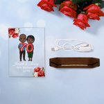 Personalised Cartoon Couple Character LED Night Light with Names and Wooden Base Home Decor Anniversary Valentine's Day Gift for Couple