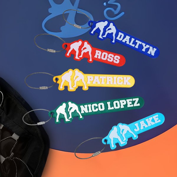Personalized 3D Printed Wrestling Pattern Name Tag with Stainless Steel Loop Birthday Backpack Accessories Team Gift for Wrestling Fans Athletes