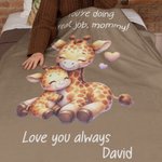 Personalised You're Doing A Great Job Mommy Cute Mama and Baby Animal Soft Throw Blanket with Name and Text Home Decor Mother's Day Gift for Mom